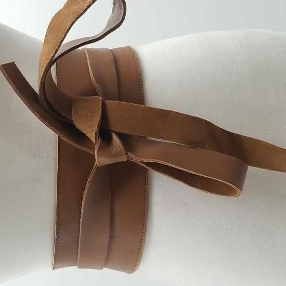 Chico's Tan Leather Suede Reversible Obi Wrap Belt - Picture 5 of 5